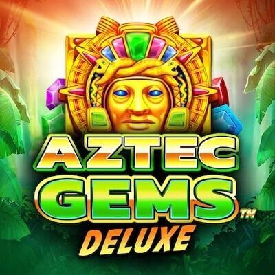 O popular slot da Betsson Aztec Gems Deluxe destaca uma máscara dourada com olhos azuis brilhantes na floresta.